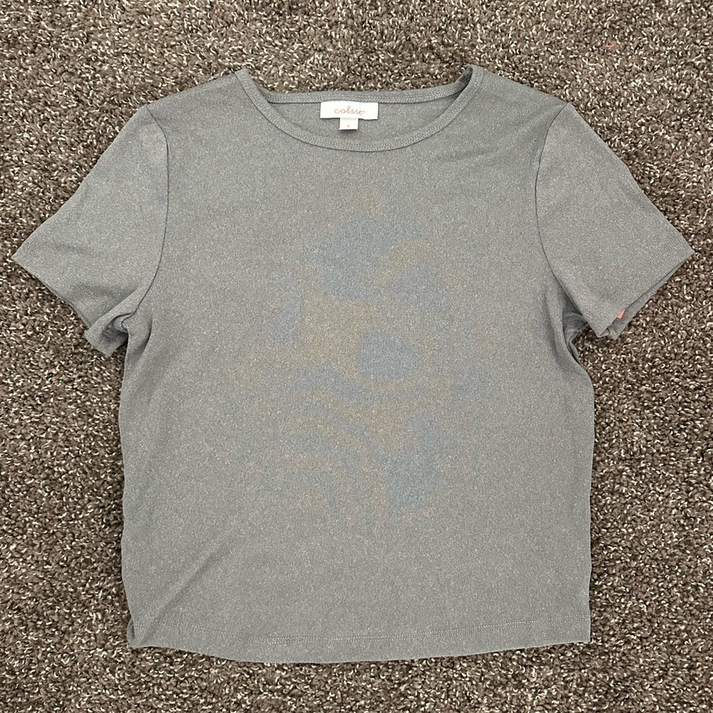 Colsie Gray Fitted Crop T-Shirt Short Sleeve